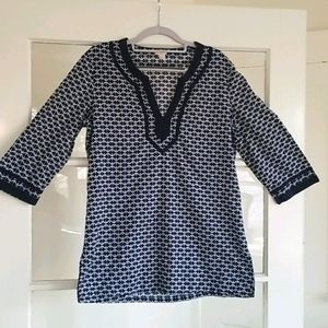J Crew navy and white 3/4 sleeve tunic, M